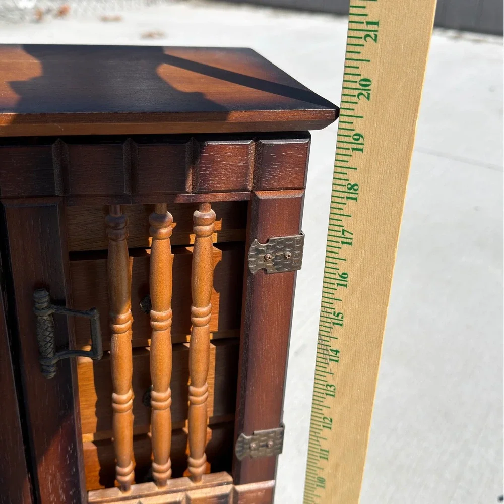 Vintage Made in Japan Wood Jewelry Armoire Spindle Door Tabletop Chest 11 Drawer